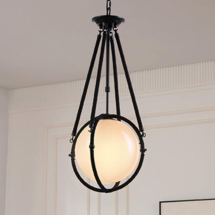 Vidalite Matte Black Pendant, Hanging Pendant Light With Rope Detailing